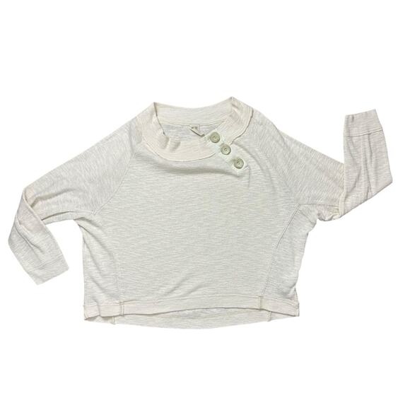 We The Free Cream Boat Neck Button Up Cotton Blend Knit Thermal Size Medium - Picture 7 of 10